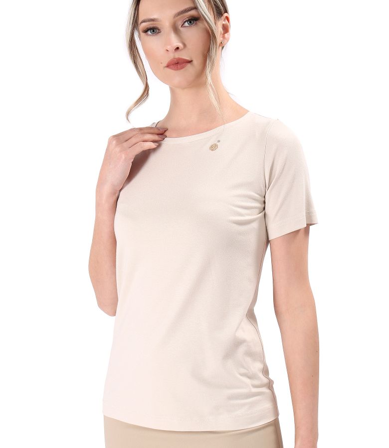 Elastic jersey blouse with short sleeves