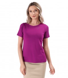 Elastic jersey blouse with short sleeves