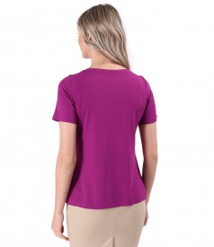 Elastic jersey blouse with short sleeves