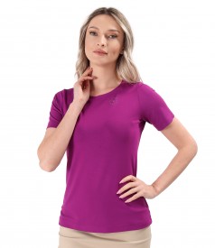 Elastic jersey blouse with short sleeves