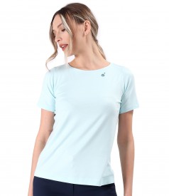 Elastic jersey blouse with short sleeves