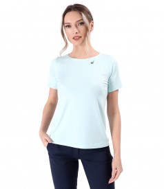 Elastic jersey blouse with short sleeves