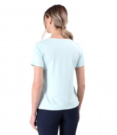 Elastic jersey blouse with short sleeves