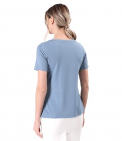 Elastic jersey blouse with short sleeves