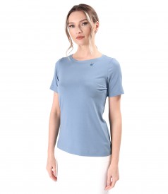 Elastic jersey blouse with short sleeves