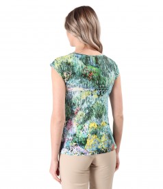 Digitally printed elastic jersey blouse