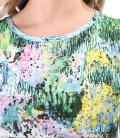 Digitally printed elastic jersey blouse