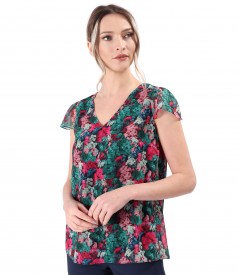 Veil blouse printed with floral motifs