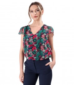 Veil blouse printed with floral motifs