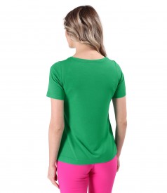 Elastic jersey blouse with short sleeves