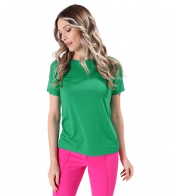 Elastic jersey blouse with short sleeves