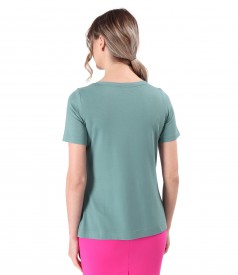 Elastic jersey blouse with short sleeves