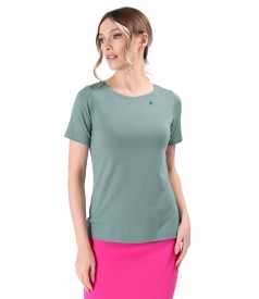 Elastic jersey blouse with short sleeves