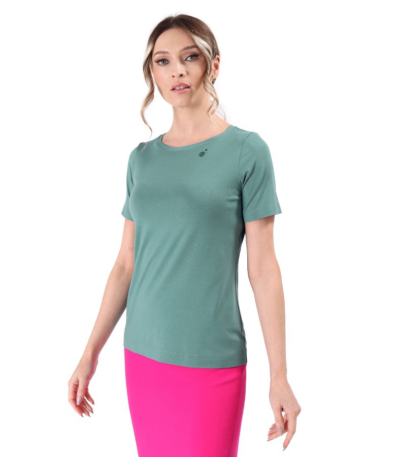 Elastic jersey blouse with short sleeves