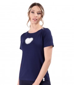 Elastic jersey blouse with decorative tulle heart