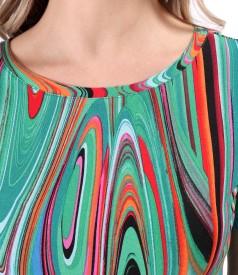 Elastic jersey blouse printed with geometric motifs