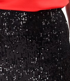 Metallic sequin tapered evening skirt