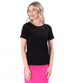 Elastic jersey blouse with short sleeves