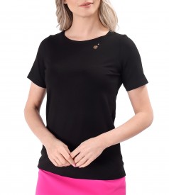 Elastic jersey blouse with short sleeves