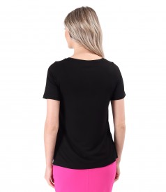 Elastic jersey blouse with short sleeves