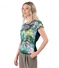 Blouse with printed natural silk front