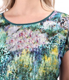 Blouse with printed natural silk front