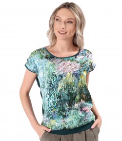 Blouse with printed natural silk front