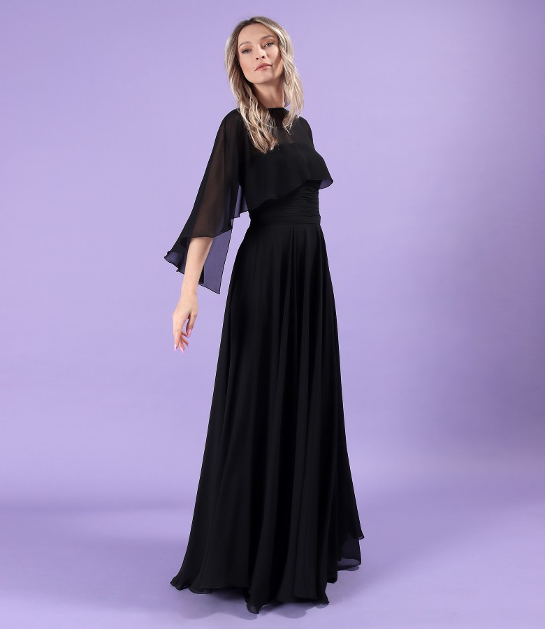 Evening outfit with veil cape and long dress