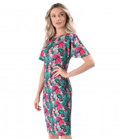 Elastic jersey dress printed with floral motifs