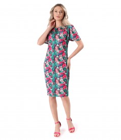 Elastic jersey dress printed with floral motifs