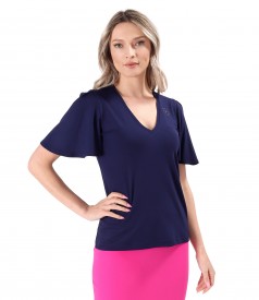 Elegant elastic jersey blouse with wide sleeves