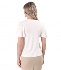 Elegant elastic jersey blouse with wide sleeves