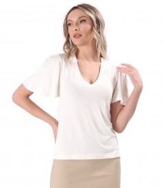 Elegant elastic jersey blouse with wide sleeves