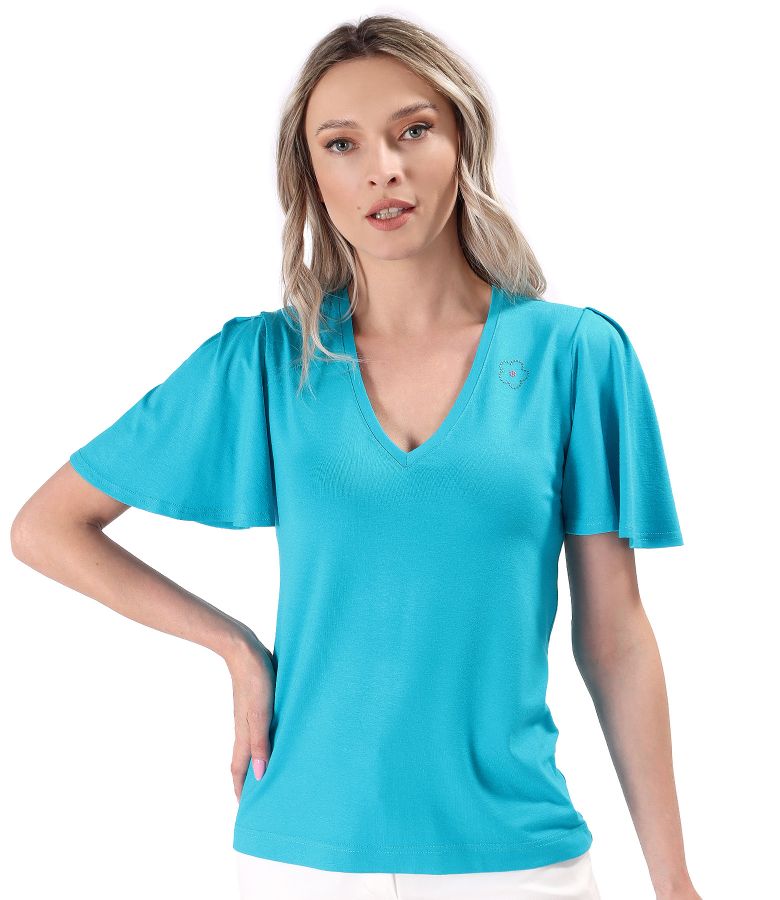 Elegant elastic jersey blouse with wide sleeves