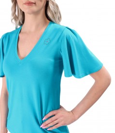 Elegant elastic jersey blouse with wide sleeves