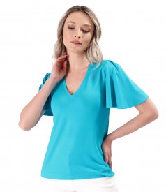 Elegant elastic jersey blouse with wide sleeves
