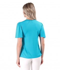 Elegant elastic jersey blouse with wide sleeves
