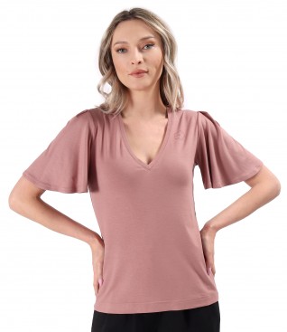 Elegant elastic jersey blouse with wide sleeves