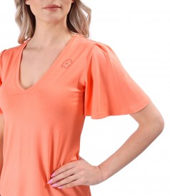 Elegant elastic jersey blouse with wide sleeves