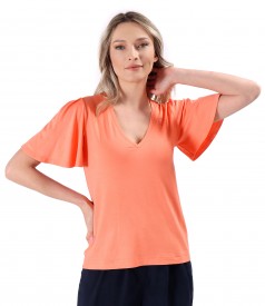 Elegant elastic jersey blouse with wide sleeves