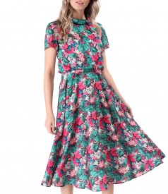 Satin midi dress printed with floral motifs