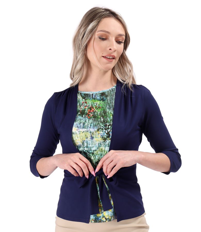 Elastic jersey blouse tied with cord