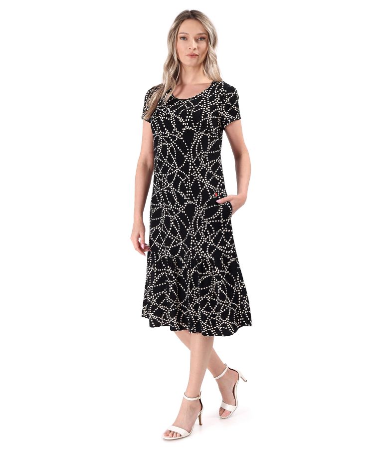 Midi dress with printed viscose frill