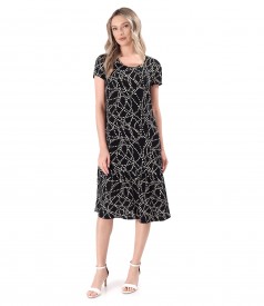 Midi dress with printed viscose frill