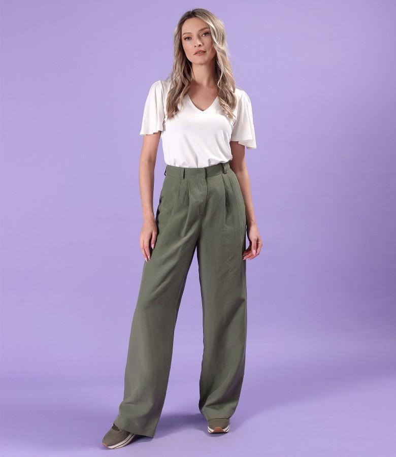 Tencel pants with linen and blouse with wide sleeves