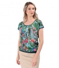 Elegant blouse with printed soft veil front
