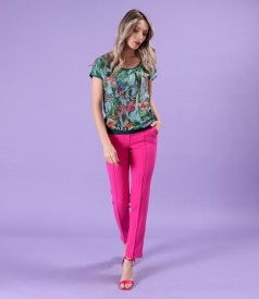 Elegant blouse with printed soft veil front