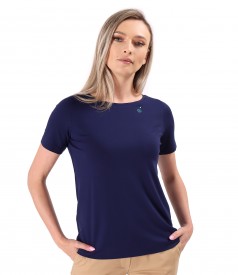 Elastic jersey blouse with short sleeves