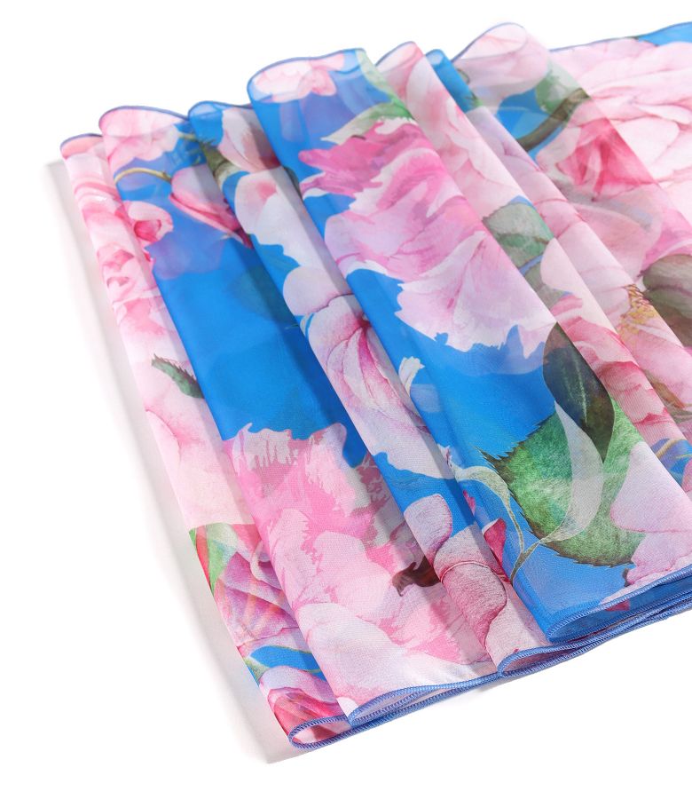 Organza veil scarf digital printed with floral motifs