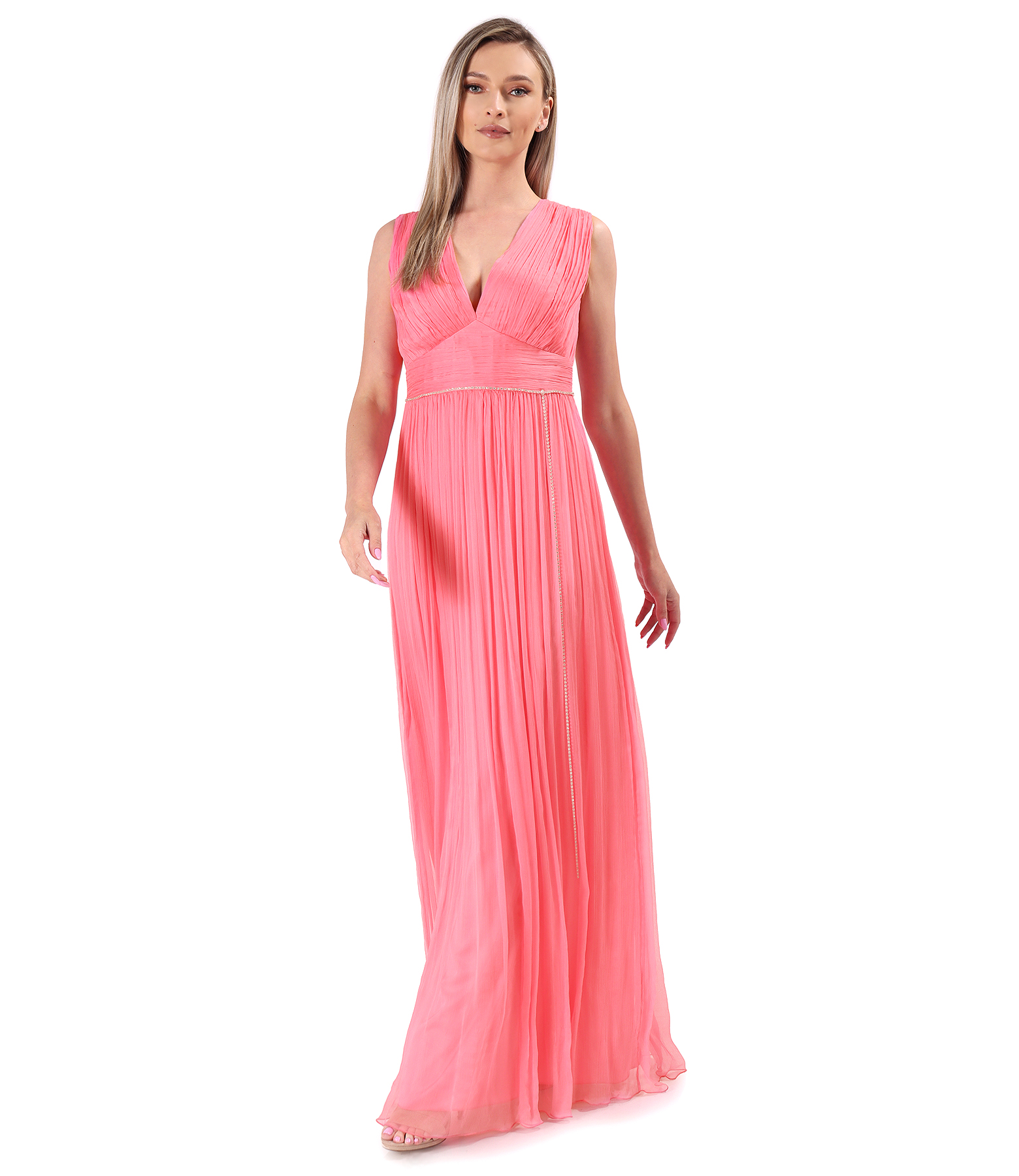 Long evening dress made of natural silk veil